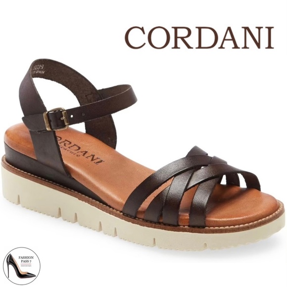 Cordani Shayleen Dark Brown Tan Leather Platform Wedge Ankle Strap Sandals 40 - Picture 1 of 9